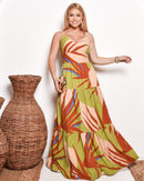 Vestido Longo Estampado com Bojo e Alças Finas