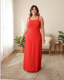 Vestido Longo Plus Size Casual Elegante Moda Evangélica - Vermelho