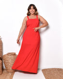 Vestido Longo Plus Size Casual Elegante Moda Evangélica - Vermelho