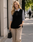 Colete Feminino de Tricô Elegante – Estilo Clássico e Versátil - Preto