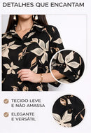 Vestido Longo Feminino Chemise Estampado com Botões Frontais e Bolsos Laterais do M ao GG Preto