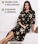 Vestido Longo Feminino Chemise Estampado com Botões Frontais e Bolsos Laterais do M ao GG Preto