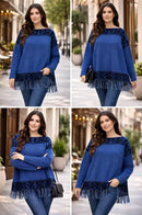 Blusa Poncho de TRICÔ Azul