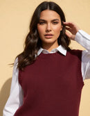 Colete Feminino de Tricô Elegante – Estilo Clássico e Versátil Marsala
