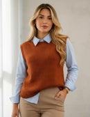 Colete Feminino de Tricô Elegante – Estilo Clássico e Versátil Terracota