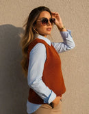 Colete Feminino de Tricô Elegante – Estilo Clássico e Versátil Terracota
