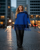 Blusa Poncho de Tricô Azul