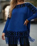 Blusa Poncho de Tricô Azul