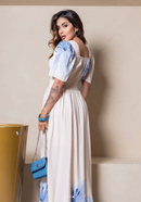 Vestido Feminino Estampado Evangelico Decote Quadrado