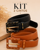 Kit 2 Cintos Femininos Finos  Fivela Dourada Elegante Casual