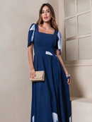 Vestido Longo Feminino Estampado Manga Ampla