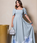 Vestido Longo Feminino Estampado Manga Ampla