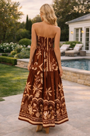Vestido Longo Feminino Estampado Lastex Terracota