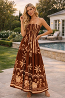 Vestido Longo Feminino Estampado Lastex Terracota