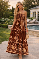 Vestido Longo Feminino Estampado Lastex Terracota