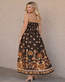 Vestido Longo Feminino Estampado Lastex Marrom