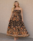 Vestido Longo Feminino Estampado Lastex Marrom