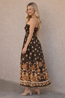 Vestido Longo Feminino Estampado Lastex Marrom