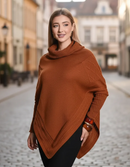 Poncho Bico Feminino Capa Tricô Gola Punho Casaco Inverno