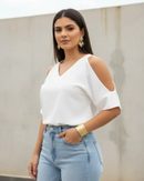 Blusa Estampada – Decote em V Branco