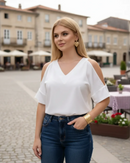 Blusa Estampada – Decote em V Branco