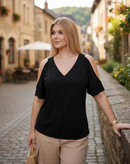 Blusa Estampada Decote V - Preta