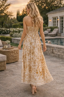 Vestido Longo Feminino Estampado Lastex Bege/Branco