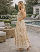 Vestido Longo Feminino Estampado Lastex Bege/Branco