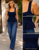 Blusa Regata Feminina em Tricô Modal com Modelagem Peplum Ajustada