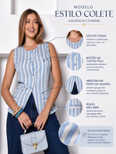 Blusa Feminina Verão Listrada E Lisa Colete Social Moderna