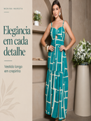 Vestido Longo Geometrica  com Alças Finas e Elastex nas Costas  Tamanho Único