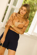 Blusa Estampada Boho com Decote Quadrado e Amarração nas Mangas3/4 Marrom