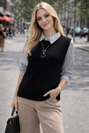 Colete Feminino de Tricô Elegante – Estilo Clássico e Versátil - Preto