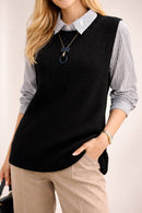 Colete Feminino de Tricô Elegante – Estilo Clássico e Versátil - Preto