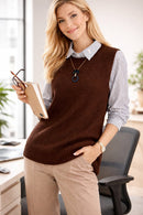 Colete Feminino de Tricô Elegante – Estilo Clássico e Versátil Marrom