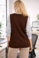 Colete Feminino de Tricô Elegante – Estilo Clássico e Versátil Marrom
