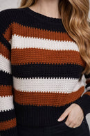 Blusa de Frio Feminina Tricot Listrada Inverno Manga Longa