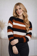 Blusa de Frio Feminina Tricot Listrada Inverno Manga Longa