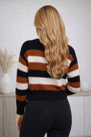 Blusa de Frio Feminina Tricot Listrada Inverno Manga Longa