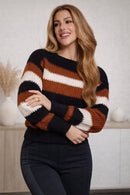 Blusa de Frio Feminina Tricot Listrada Inverno Manga Longa