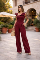 Macacão Feminino Elegante Pantalona com Bolso Marsala