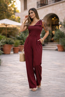 Macacão Feminino Elegante Pantalona com Bolso Marsala