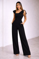 Macacão Feminino Elegante Pantalona com Bolso Preto