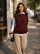 Colete Feminino de Tricô Elegante – Estilo Clássico e Versátil Marsala