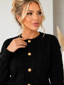 Blusa Tricô Feminina Manga Longa Lã Cardigan Botões Suéter