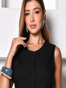 Blusa Feminina Verão Listrada E Lisa Colete Social Moderna