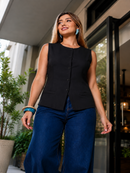 Blusa Feminina Verão Listrada E Lisa Colete Social Moderna