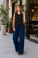 Blusa Feminina Verão Listrada E Lisa Colete Social Moderna