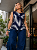 Blusa Feminina Verão Listrada E Lisa Colete Social Moderna