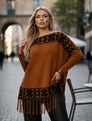 Blusa Poncho de Tricô  Caramelo